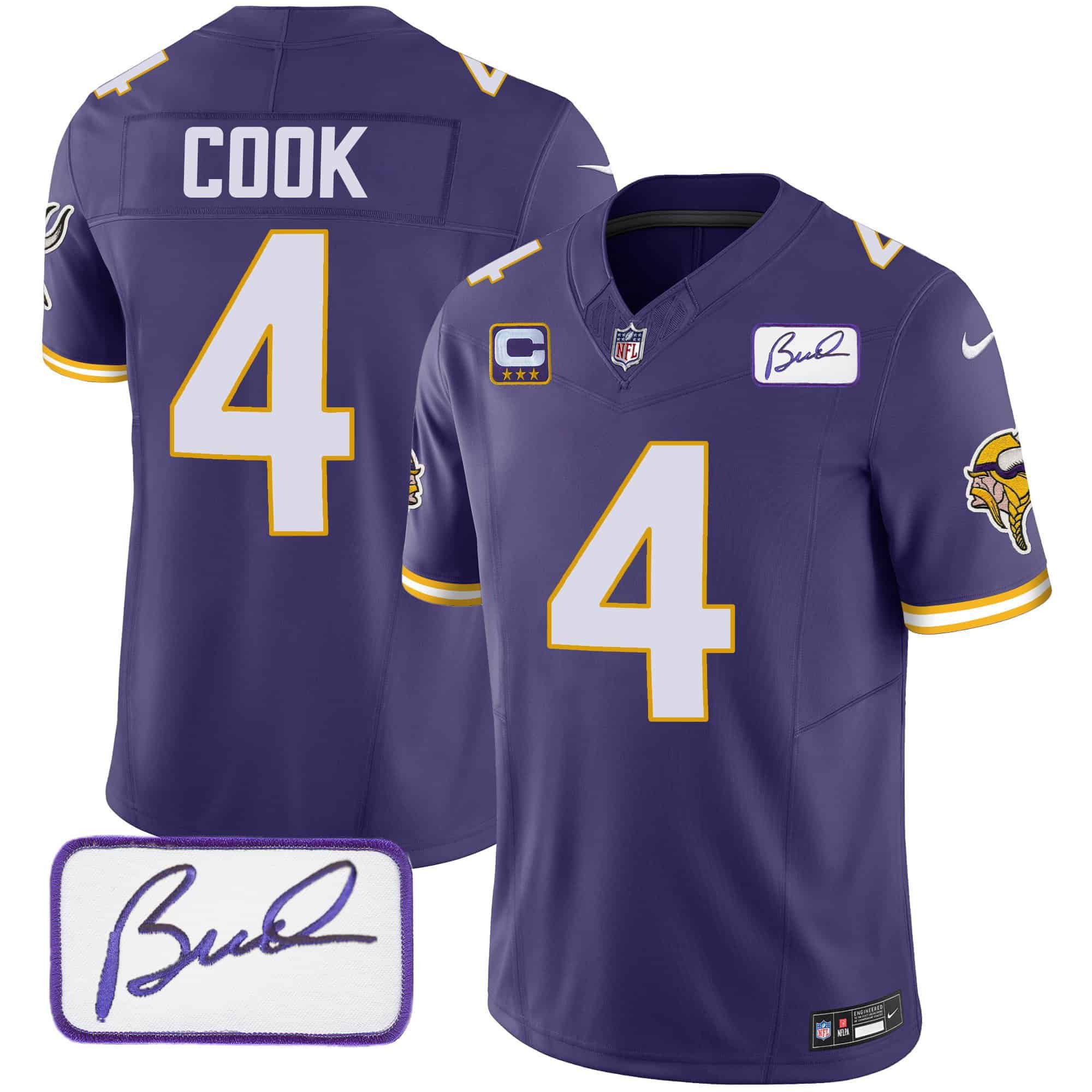 Men Minnesota Vikings 4 Cook Purple 2024 Nike Bud Grant Patch Classic Limited NFL Jersey style 3